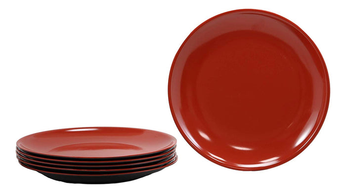 ebros gift Ebros Contemporary Round 11.5"D Red Black Large Melamine Dinner Plate Set of 6 Plates