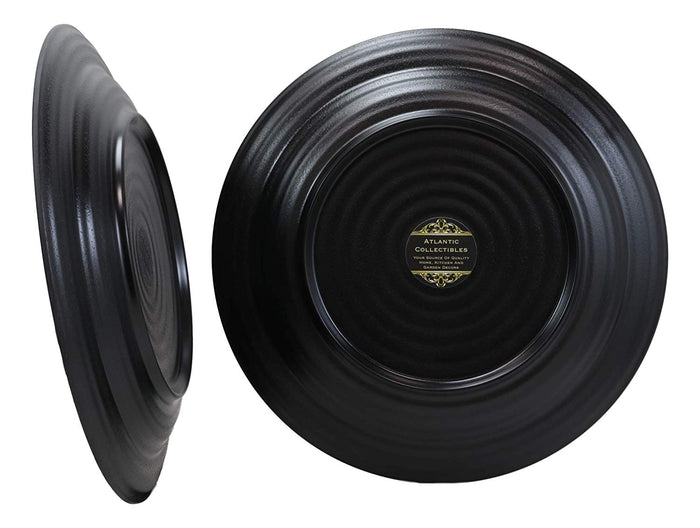 Ebros Gift Ebros Contemporary Tao Swirl Design Round 9.75" Diameter Matte Black Jade Melamine Large Dinner Plates Pack Of 6 Set For Home Kitchen Modern Dining Restaurant Supply