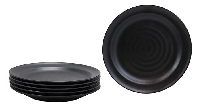 ebros gift Ebros Contemporary Tao Swirl Design Round 9.75" Diameter Matte Black Jade Melamine Large Dinner Plates Pack Of 6 Set For Home Kitchen Modern Dining Restaurant Supply