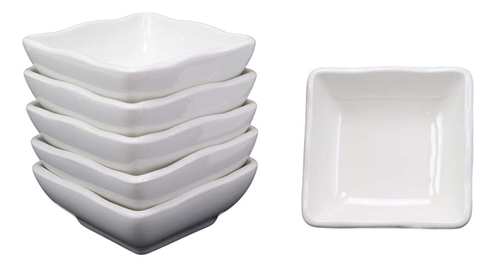 Ebros Gift Ebros Contemporary Wavy Artistic Design White Porcelain Condiments Ketchup Mustard BBQ Soy Sauce Dipping Bowl Or Dish 2oz Pack Of 6 Bowls