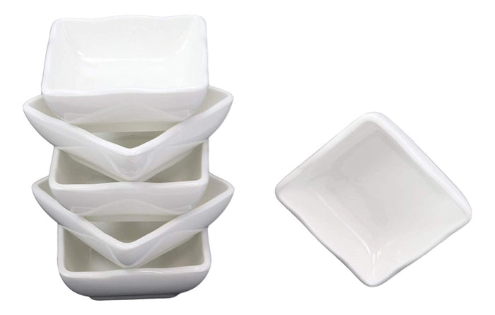 ebros gift Ebros Contemporary Wavy Artistic Design White Porcelain Condiments Ketchup Mustard BBQ Soy Sauce Dipping Bowl or Dish 2oz Pack of 6 Bowls