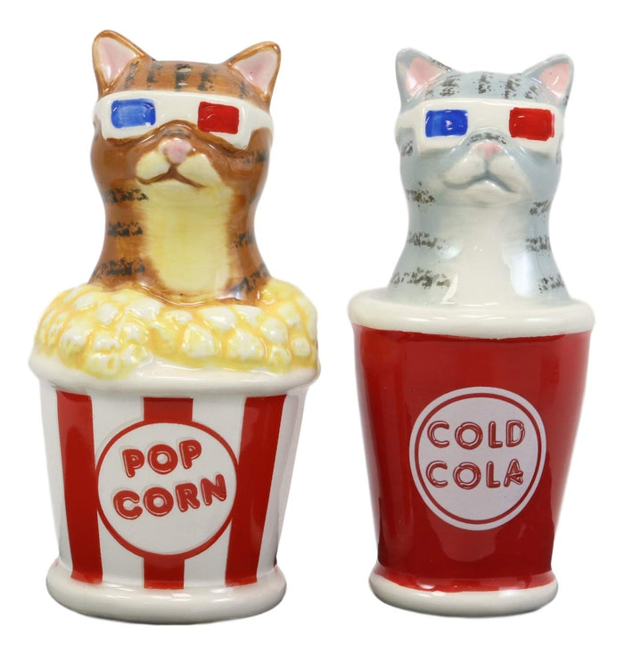 Ebros Gift Ebros Cool Cats With Cinema 3D Glasses In Soda Pop Cup Popcorn Tub Salt Pepper Shakers