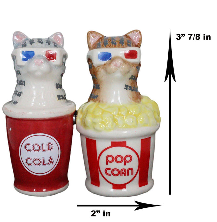 Ebros Gift Ebros Cool Cats With Cinema 3D Glasses In Soda Pop Cup Popcorn Tub Salt Pepper Shakers