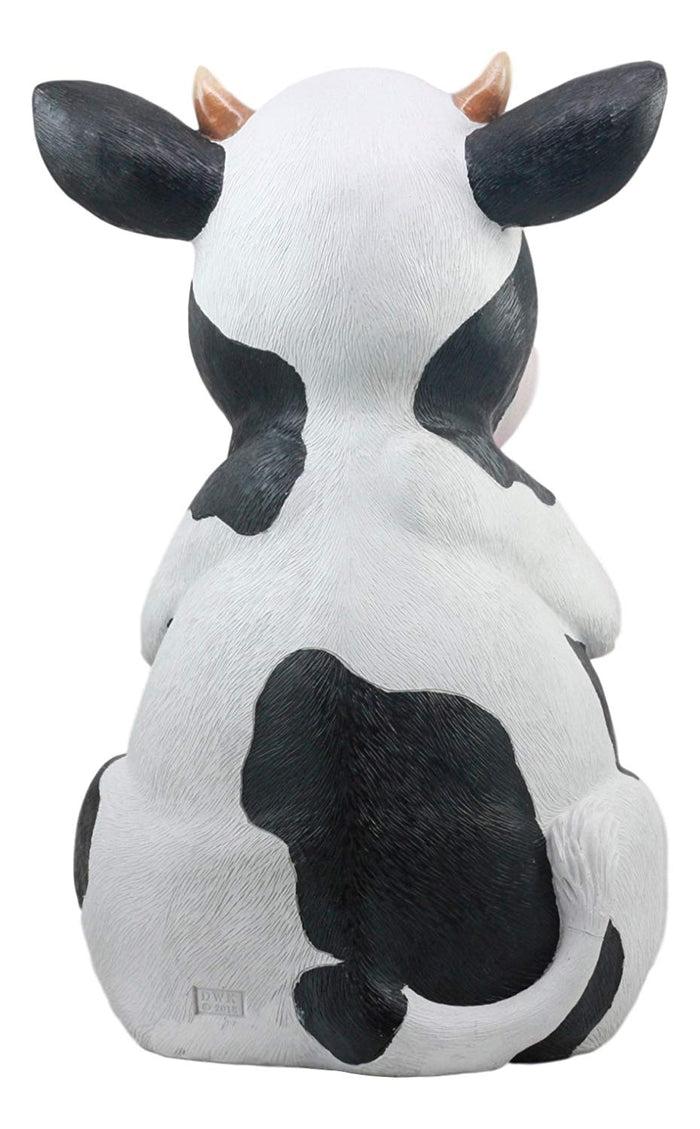 Ebros Gift Ebros Country Farm Whimsical Holstein Cow Statue Holding Solar LED Lantern Light 14"H