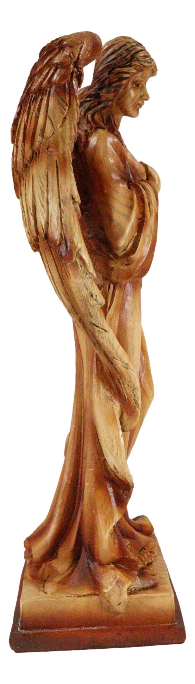 Ebros Gift Ebros Country Guardian Prayer Angel Standing W/ Hand On Heart Woodlike Sculpture