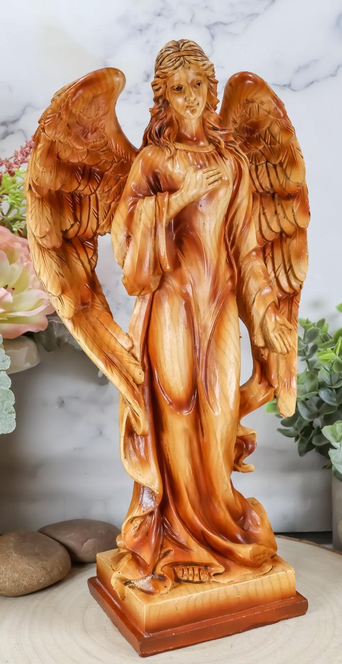 Ebros Gift Ebros Country Guardian Prayer Angel Standing W/ Hand On Heart Woodlike Sculpture