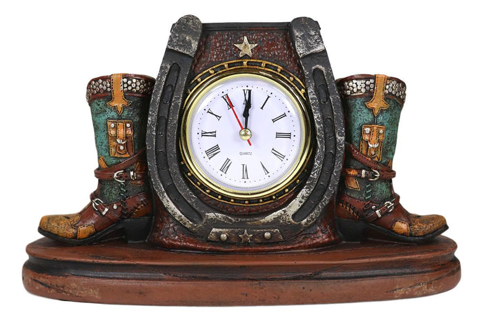 Ebros Gift Ebros Country Western Star Lucky Horseshoe And Cowboy Boots Analog Desktop Table Clock