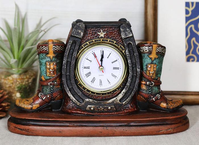 ebros gift Ebros Country Western Star Lucky Horseshoe And Cowboy Boots Analog Desktop Table Clock