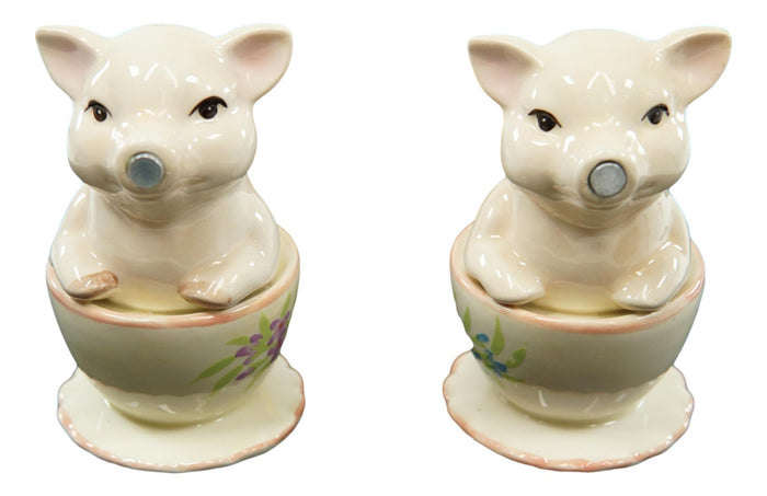 Ebros Gift Ebros Couple Kissing Teacup Miniature Pigs Hog Heavens Ceramic Salt Pepper Shaker Set
