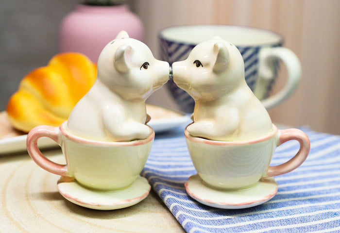 ebros gift Ebros Couple Kissing Teacup Miniature Pigs Hog Heavens Ceramic Salt Pepper Shaker Set