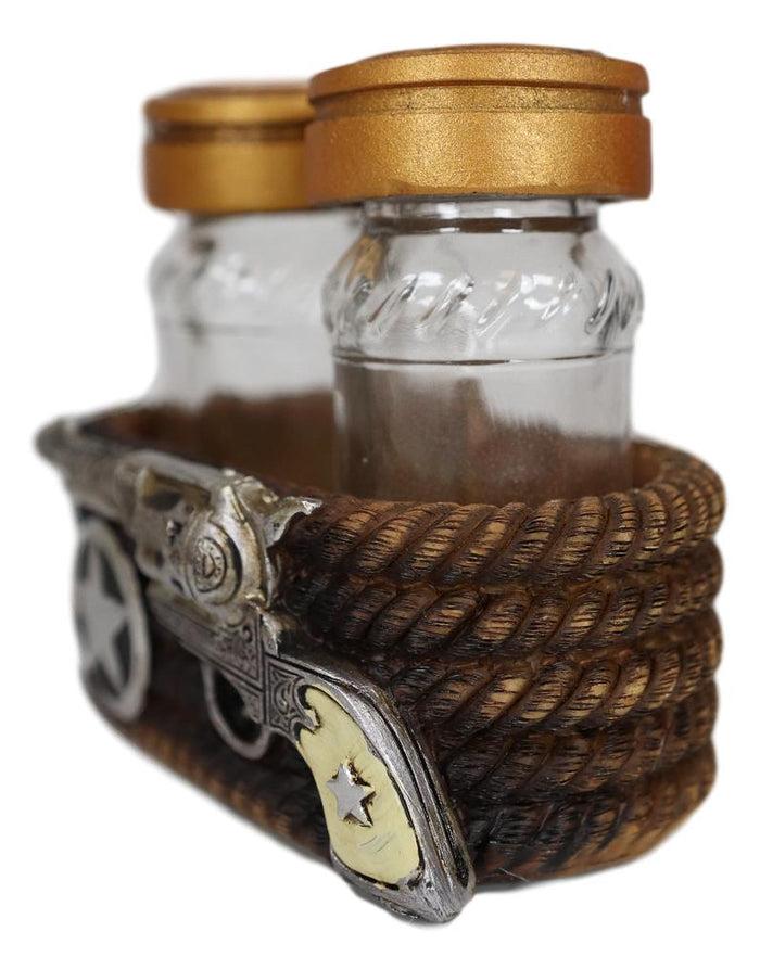 Ebros Gift Ebros Cowboy Revolver Six Shooter Pistol Western Star & Ropes Salt Pepper Shakers Set