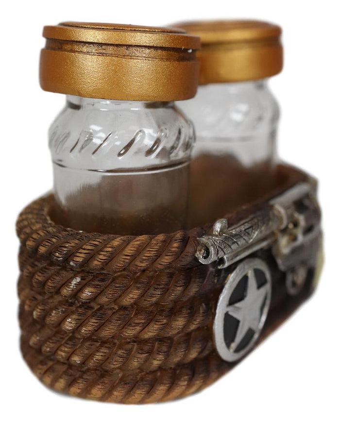 Ebros Gift Ebros Cowboy Revolver Six Shooter Pistol Western Star & Ropes Salt Pepper Shakers Set