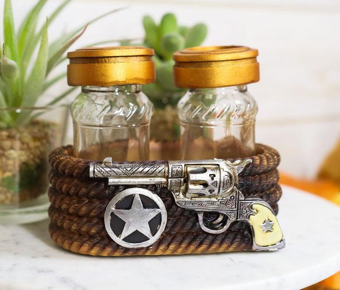 ebros gift Ebros Cowboy Revolver Six Shooter Pistol Western Star & Ropes Salt Pepper Shakers Set