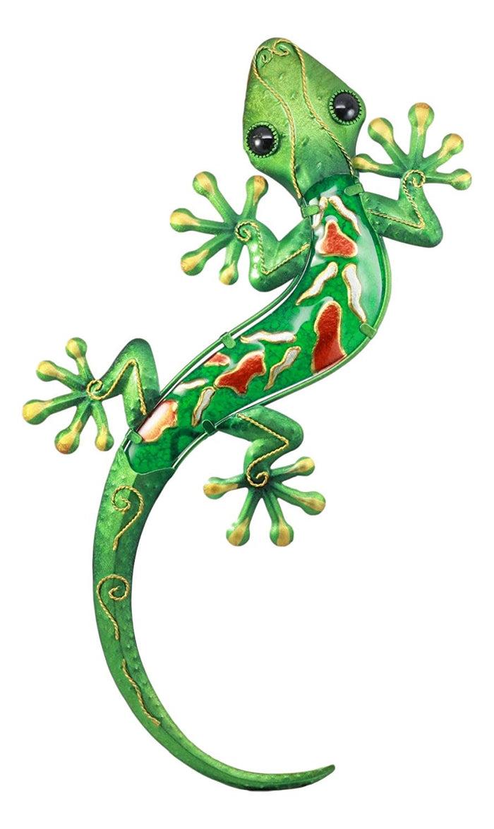 Ebros Gift Ebros Crawling Green Vibrant Colors Metal Lizard Gecko 3D Wall Decor Art 18.5"L