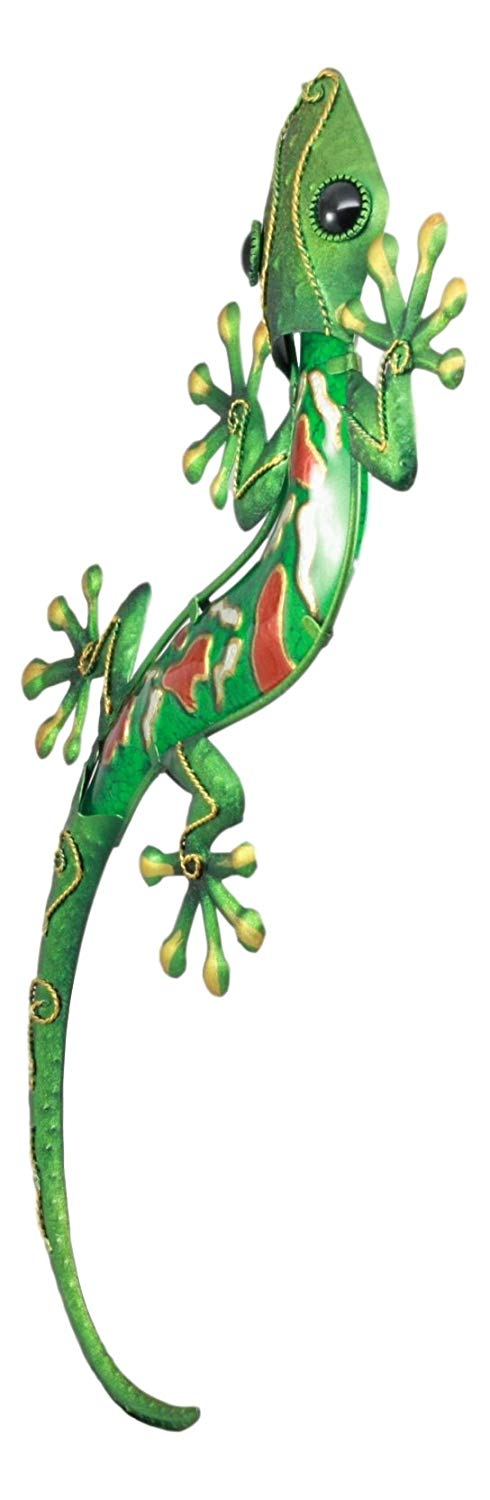 Ebros Gift Ebros Crawling Green Vibrant Colors Metal Lizard Gecko 3D Wall Decor Art 18.5"L