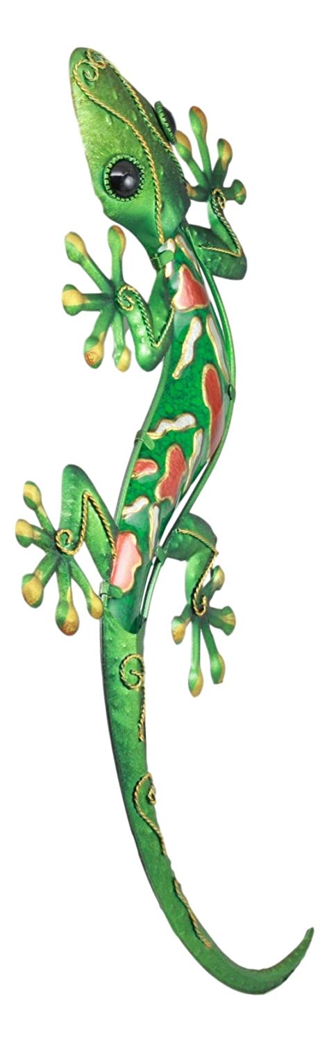 Ebros Gift Ebros Crawling Green Vibrant Colors Metal Lizard Gecko 3D Wall Decor Art 18.5"L