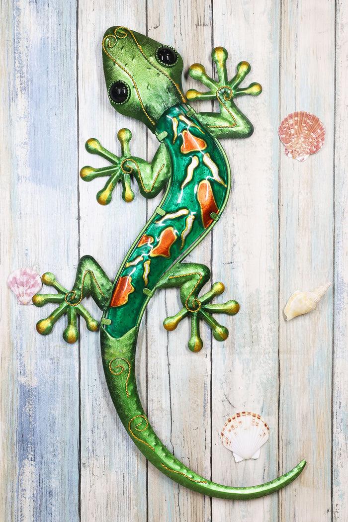 ebros gift Ebros Crawling Green Vibrant Colors Metal Lizard Gecko 3D Wall Decor Art 18.5"L