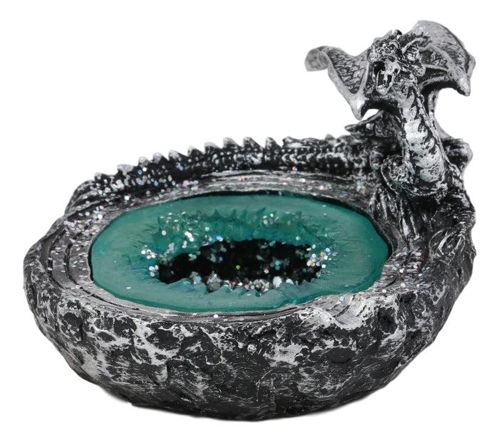 Ebros Gift Ebros Crouching Dragon By Turquoise Crystal Pool Quarry Cigarette Ashtray Statue Decor
