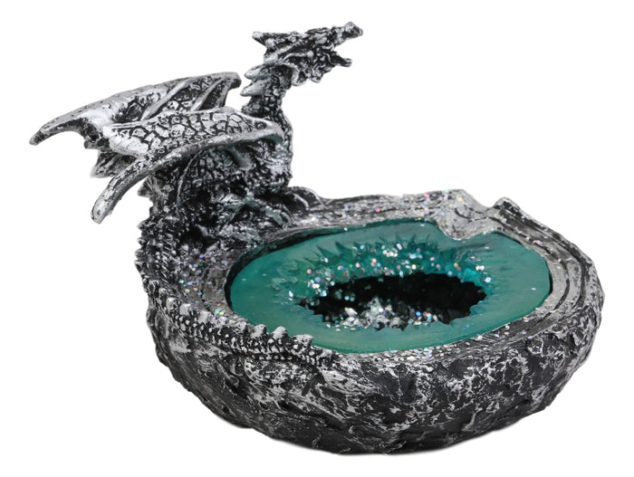 Ebros Gift Ebros Crouching Dragon By Turquoise Crystal Pool Quarry Cigarette Ashtray Statue Decor