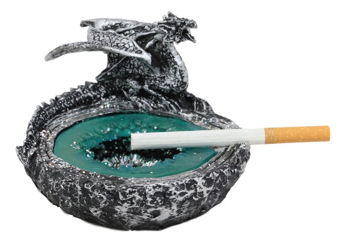 ebros gift Ebros Crouching Dragon By Turquoise Crystal Pool Quarry Cigarette Ashtray Statue Decor