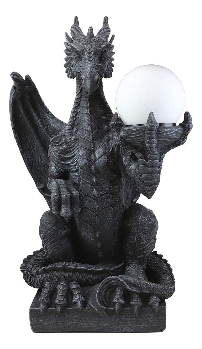 Ebros Gift Ebros Crouching Dragon On Pedestal Side Table Floor Ball Globe Lamp Statue 20" H