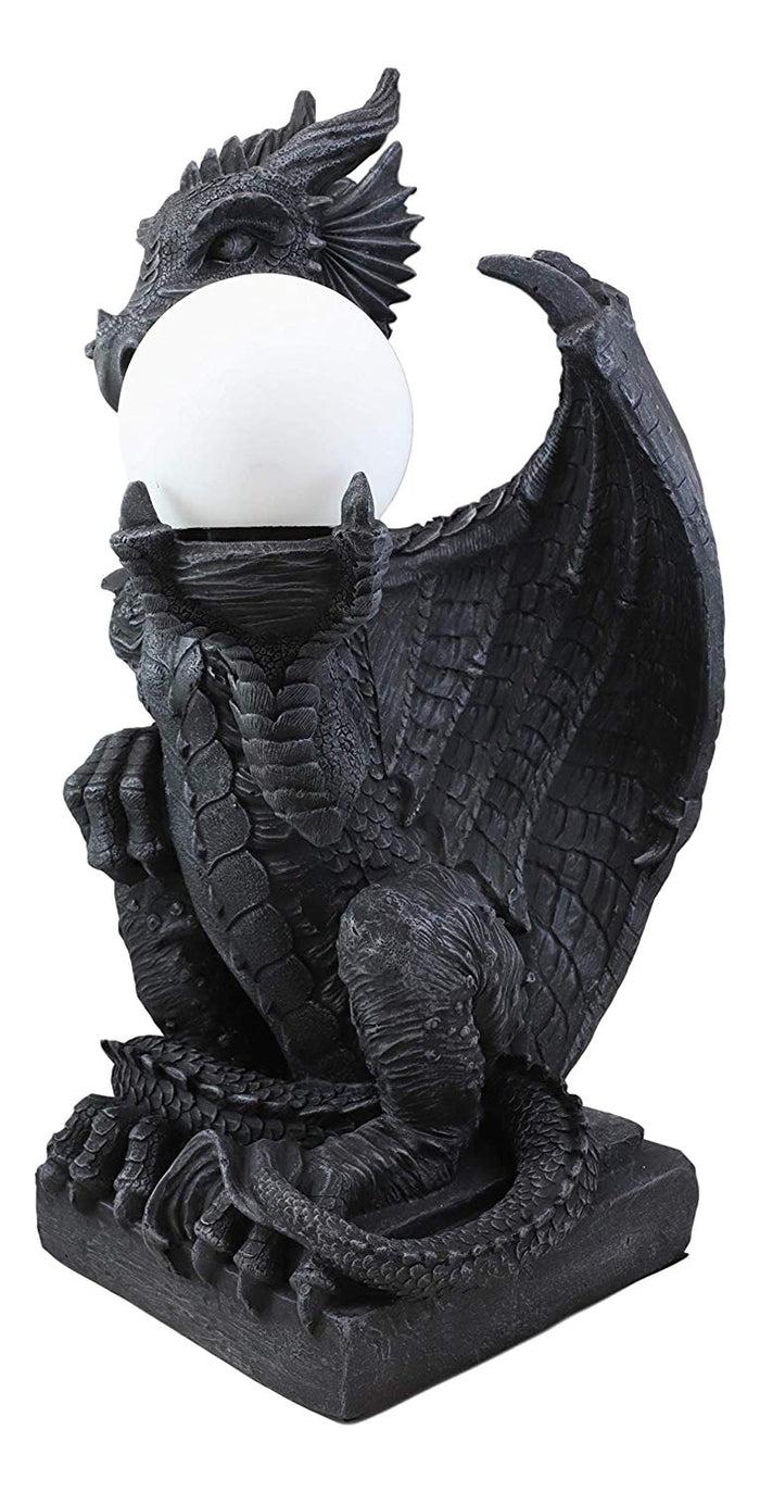 Ebros Gift Ebros Crouching Dragon On Pedestal Side Table Floor Ball Globe Lamp Statue 20" H