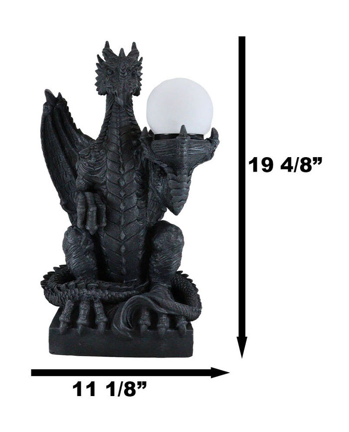 Ebros Gift Ebros Crouching Dragon On Pedestal Side Table Floor Ball Globe Lamp Statue 20" H