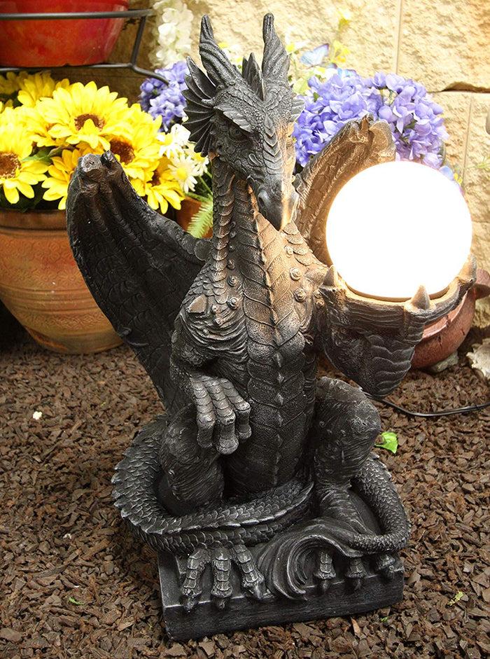 ebros gift Ebros Crouching Dragon On Pedestal Side Table Floor Ball Globe Lamp Statue 20" H