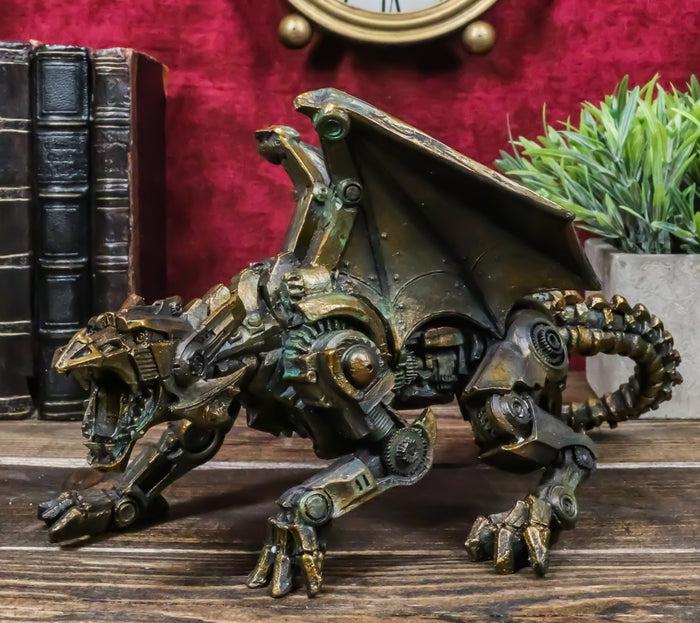 ebros gift Ebros Crouching Steampunk Robotic Dragon Statue 10"L Mechanical Cyborg Dragon Beast