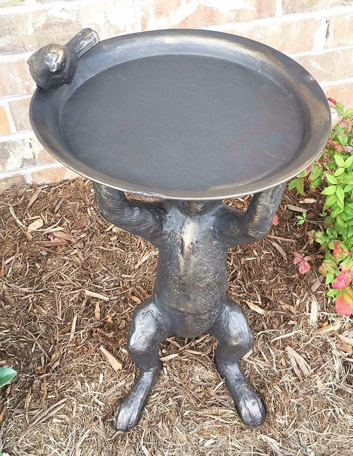 Ebros Gift Ebros Crouching Whimsical Rabbit Holding Tray Bird Feeder Garden Cast Iron Statue 22"H