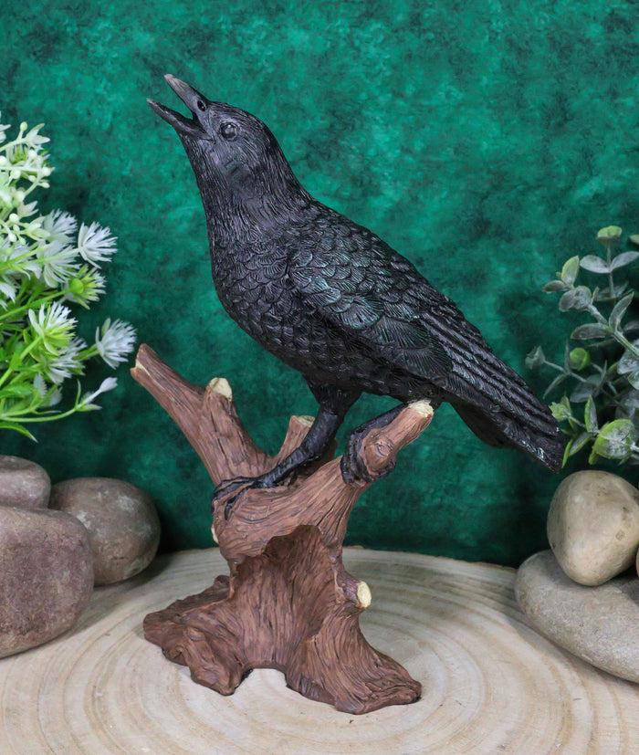 ebros gift Ebros Crowing Raven Perched On Tree Branch 8.25" Tall Scavenger Bird Figurine