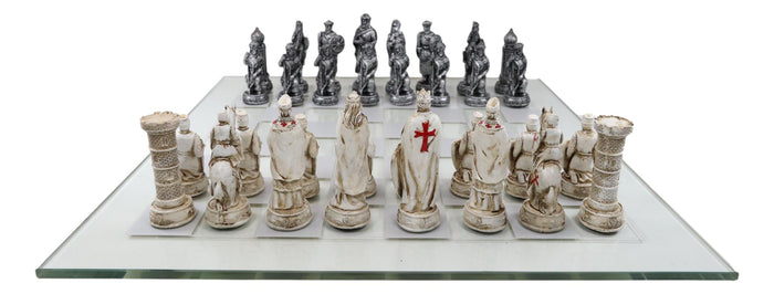 Ebros Gift Ebros Crusader Christian Kingdom VS Ottoman Empire Chess Pieces With Glass Board Set