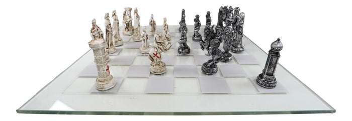 Ebros Gift Ebros Crusader Christian Kingdom VS Ottoman Empire Chess Pieces With Glass Board Set