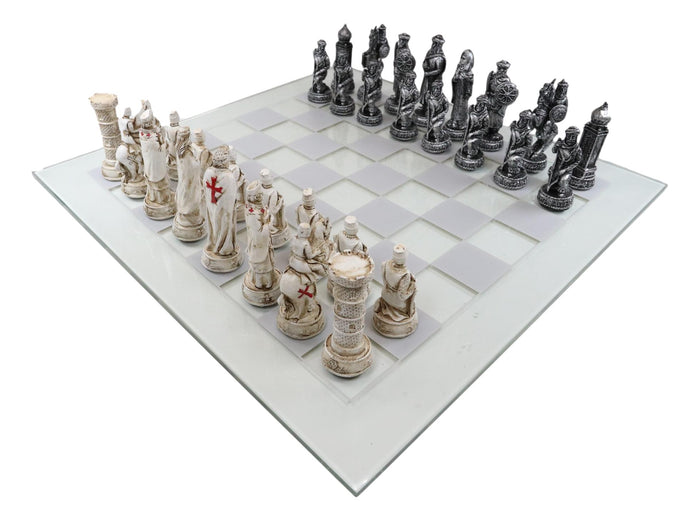 Ebros Gift Ebros Crusader Christian Kingdom VS Ottoman Empire Chess Pieces With Glass Board Set