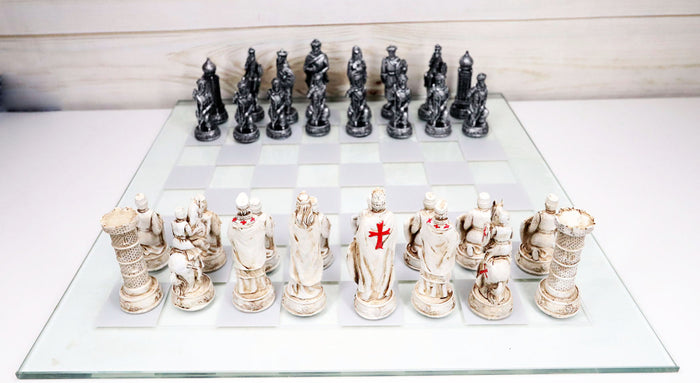 ebros gift Ebros Crusader Christian Kingdom VS Ottoman Empire Chess Pieces With Glass Board Set