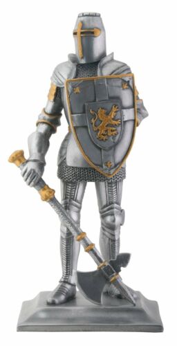 Ebros Gift Ebros Crusader Knight Statue With Long Axe And Shield Gold Accents Figurine 8"H