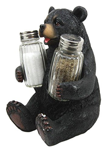 Ebros Gift Ebros Cuddling Black Teddy Bear Salt And Pepper Shakers Holder Figurine 7" Tall With Glass Shakers