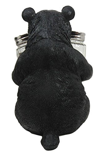 Ebros Gift Ebros Cuddling Black Teddy Bear Salt And Pepper Shakers Holder Figurine 7" Tall With Glass Shakers