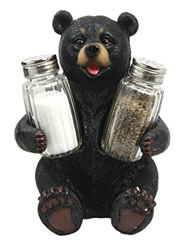 ebros gift Ebros Cuddling Black Teddy Bear Salt and Pepper Shakers Holder Figurine 7" Tall with Glass Shakers