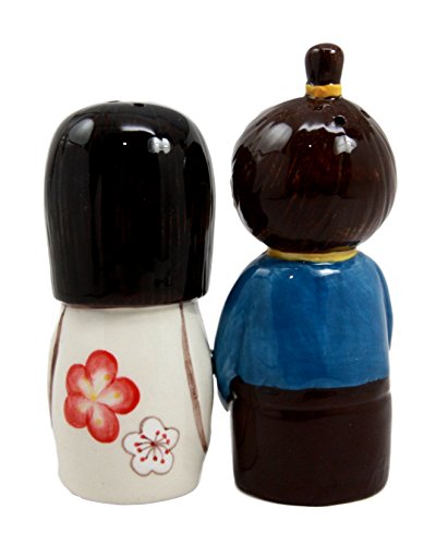 Ebros Gift Ebros Cultural Asia Japanese Kokeshi Couple Ceramic Magnetic Salt Pepper Shakers Set