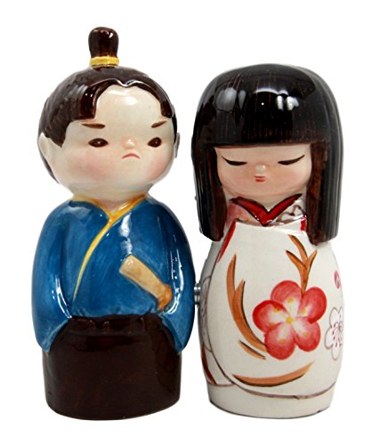 Ebros Gift Ebros Cultural Asia Japanese Kokeshi Couple Ceramic Magnetic Salt Pepper Shakers Set