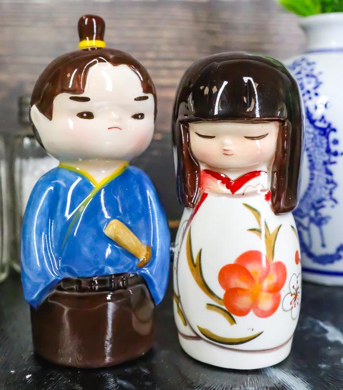 ebros gift Ebros Cultural Asia Japanese Kokeshi Couple Ceramic Magnetic Salt Pepper Shakers Set
