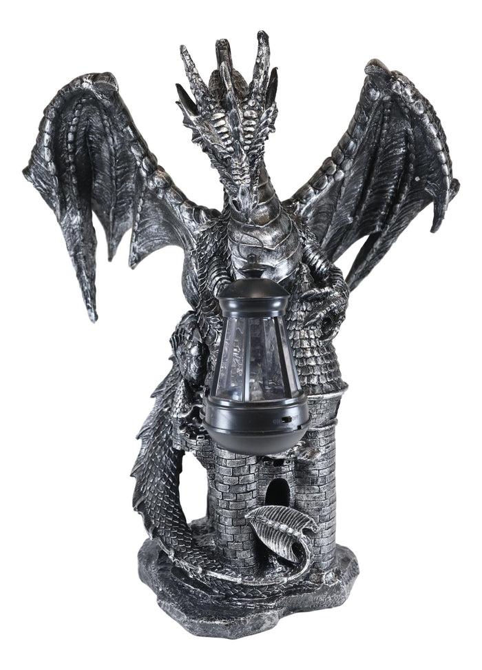 Ebros Gift Ebros Dark Beacon Dragon Guardian Of Styx Castle Gate Statue W/ Solar LED Light