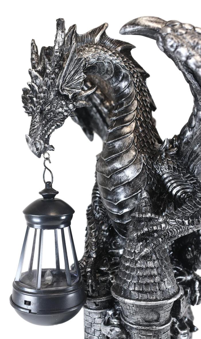 Ebros Gift Ebros Dark Beacon Dragon Guardian Of Styx Castle Gate Statue W/ Solar LED Light