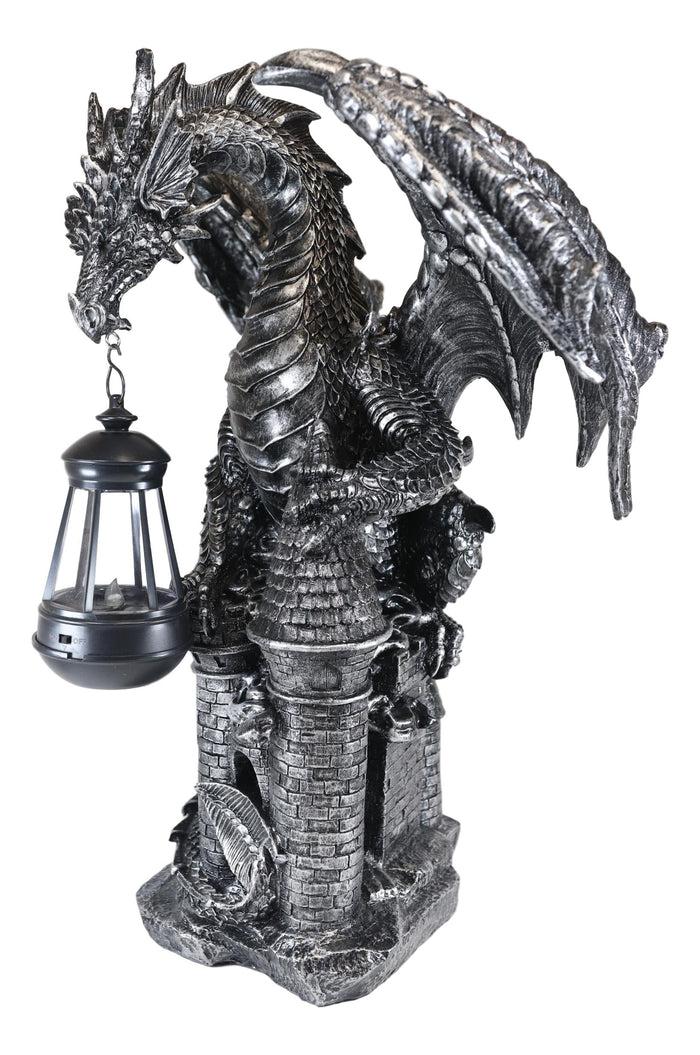 Ebros Gift Ebros Dark Beacon Dragon Guardian Of Styx Castle Gate Statue W/ Solar LED Light