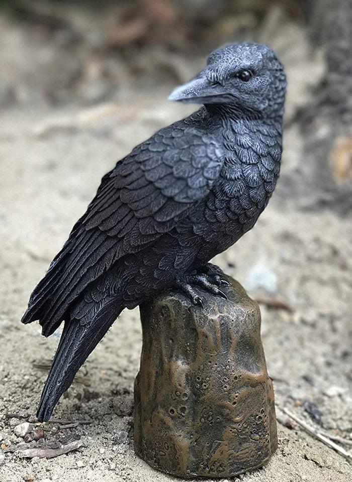 ebros gift Ebros Dark Raven Crow Scavenger Bird Perching On Tree Stump Figurine 6"H