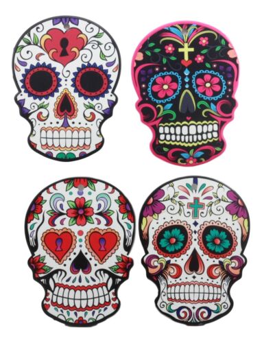 ebros gift Ebros Day Of The Dead Calavera Colorful Sugar Skulls Trivet Set of Four 8"Tall Ceramic Tiles With Cork Backing Dias De Muertos Cork Trivets
