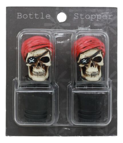 Ebros Gift Ebros Day Of The Dead Captain Hook Pirate Skull With Red Bandanna Wine Stoppers Set Of 2 Collectible Figurine Bottle Toppers Kitchen Accessory Buccaneer Pirates