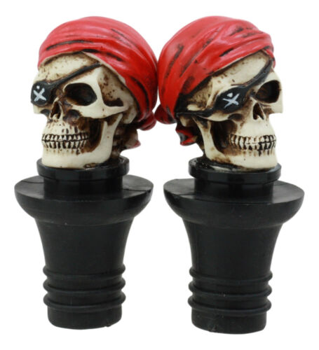 Ebros Gift Ebros Day Of The Dead Captain Hook Pirate Skull With Red Bandanna Wine Stoppers Set Of 2 Collectible Figurine Bottle Toppers Kitchen Accessory Buccaneer Pirates
