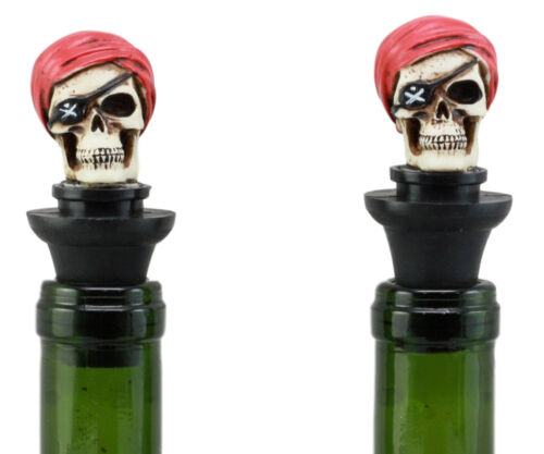 Ebros Gift Ebros Day Of The Dead Captain Hook Pirate Skull With Red Bandanna Wine Stoppers Set Of 2 Collectible Figurine Bottle Toppers Kitchen Accessory Buccaneer Pirates